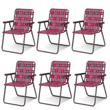 6 Pieces Folding Beach Chair Camping Lawn Webbing Chair-Red