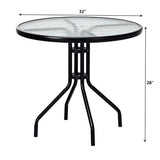 32 Inch Outdoor Patio Round Tempered Glass Top Table with Umbrella Hole