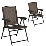 2 Pieces Folding Sling Chairs with Steel Armrests and Adjustable Back for Patio