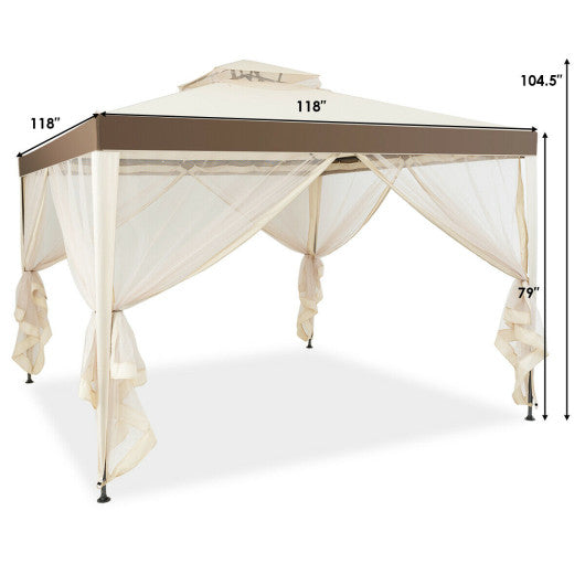 Canopy Gazebo Tent Shelter Garden Lawn Patio with Mosquito Netting-Beige