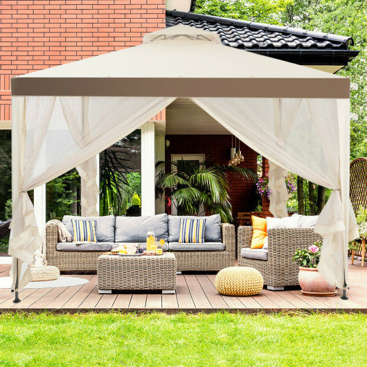 Canopy Gazebo Tent Shelter Garden Lawn Patio with Mosquito Netting-Beige