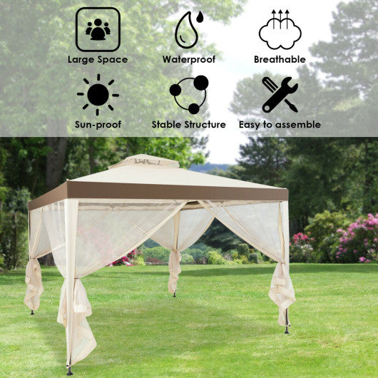 Canopy Gazebo Tent Shelter Garden Lawn Patio with Mosquito Netting-Beige