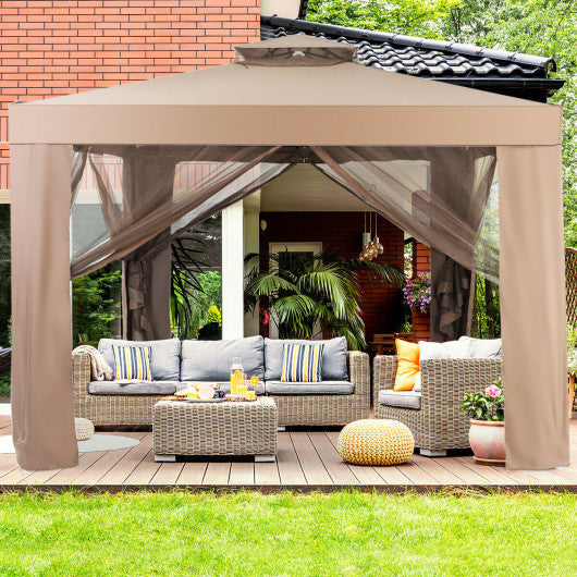 Canopy and Garden Structures Gazebo with Netting for Outdoors-Brown