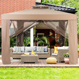 Canopy and Garden Structures Gazebo with Netting for Outdoors-Brown