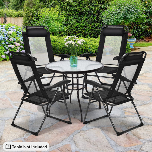 2 Pieces Patio Adjustable Folding Recliner Chairs with 7 Level Adjustable Backrest-Black