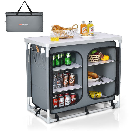 Livingandhome Dark Gray Camping Kitchen Table Portable Cabinet