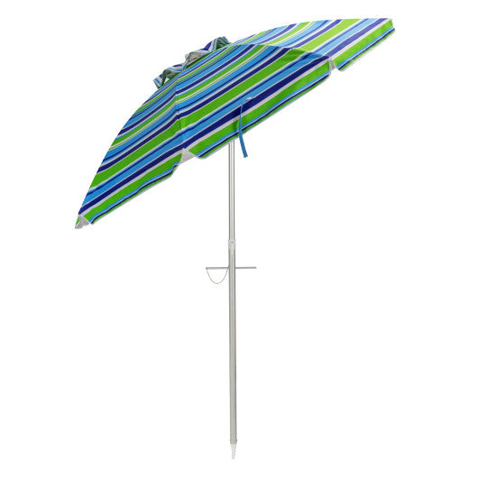 6.5 Feet Beach Umbrella with Sun Shade and Carry Bag without Weight Base-Green