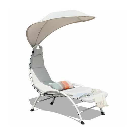 Patio Hanging Swing Hammock Chaise Lounger Chair with Canopy-Beige