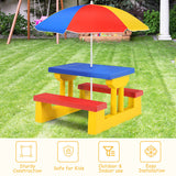 Kids Picnic Folding Table and Bench with Umbrella-Yellow