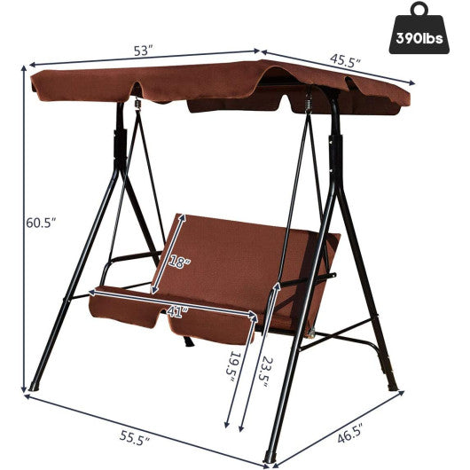 Loveseat Cushioned Patio Steel Frame Swing Glider-Brown