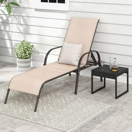Adjustable Patio Chaise Folding Lounge Chair with Backrest-Brown