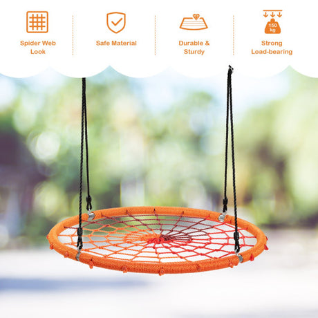 40 Inch Spider Web Tree Swing Kids Outdoor Play Set with Adjustable Ropes-Orange