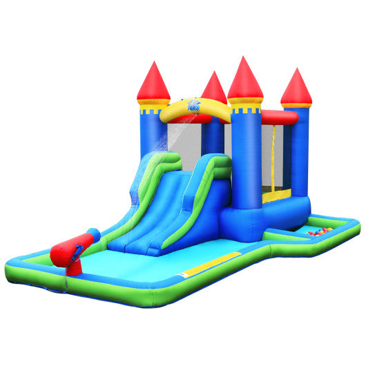 Inflatable Bounce House Castle Water Slide with Climbing Wall and 580W Blower