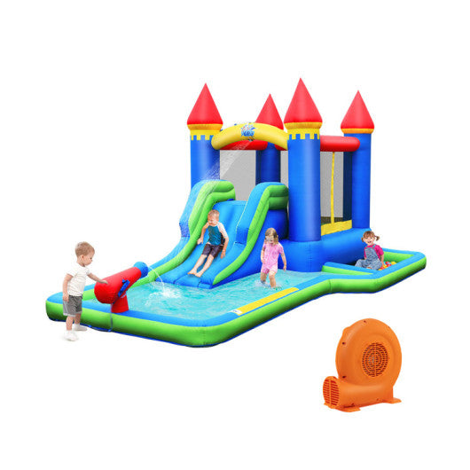 Inflatable Bounce House Castle Water Slide with Climbing Wall and 550W Blower