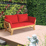 Adjustable  Patio Convertible Sofa with Thick Cushion -Red