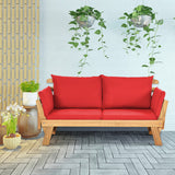 Adjustable  Patio Convertible Sofa with Thick Cushion -Red