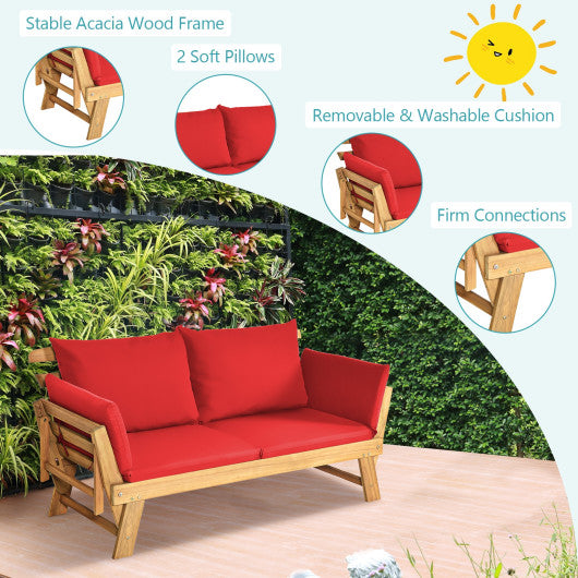 Adjustable  Patio Convertible Sofa with Thick Cushion -Red