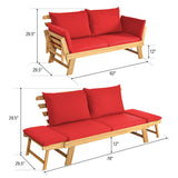 Adjustable  Patio Convertible Sofa with Thick Cushion -Red