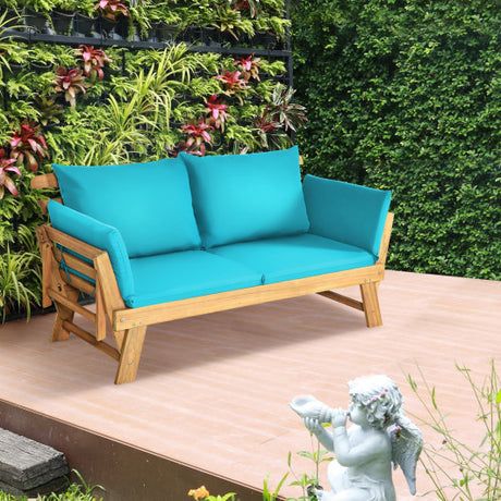 Adjustable  Patio Convertible Sofa with Thick Cushion-Turquoise