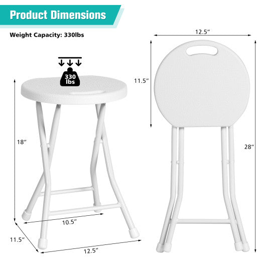 Set of 4 18 Inch Collapsible Round Stools with Handle-White