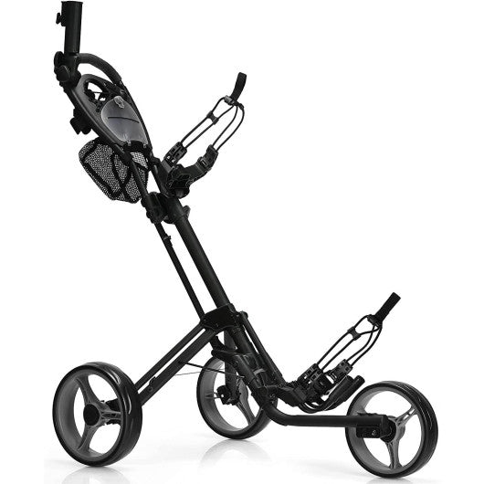 Folding 3 Wheels Golf Push Cart with Brake Scoreboard Adjustable Handle-Gray