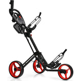 Folding 3 Wheels Golf Push Cart with Brake Scoreboard Adjustable Handle-Red