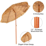 6.5 Feet Portable Thatched Tiki Beach Umbrella with Adjustable Tilt for Poolside and Backyard