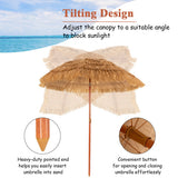 6.5 Feet Portable Thatched Tiki Beach Umbrella with Adjustable Tilt for Poolside and Backyard