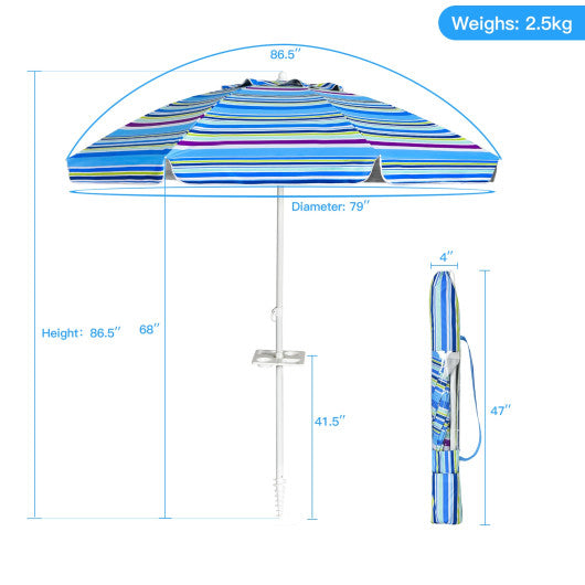 7.2 Feet Portable Outdoor Beach Umbrella with Sand Anchor and Tilt Mechanism-Blue