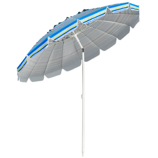 8FT Portable Beach Umbrella with Sand Anchor and Tilt Mechanism for Garden and Patio-Blue