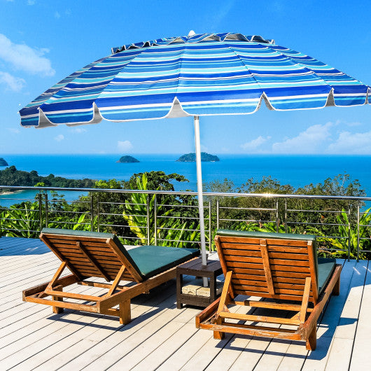 8FT Portable Beach Umbrella with Sand Anchor and Tilt Mechanism for Garden and Patio-Navy