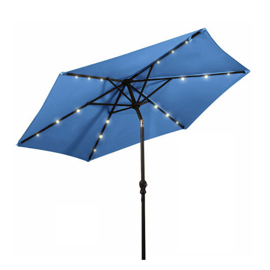 9' Patio LED Solar Umbrella with Crank-Blue