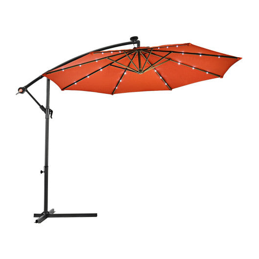 10" Patio Hanging Solar LED Umbrella Sun Shade with Cross Base-Orange