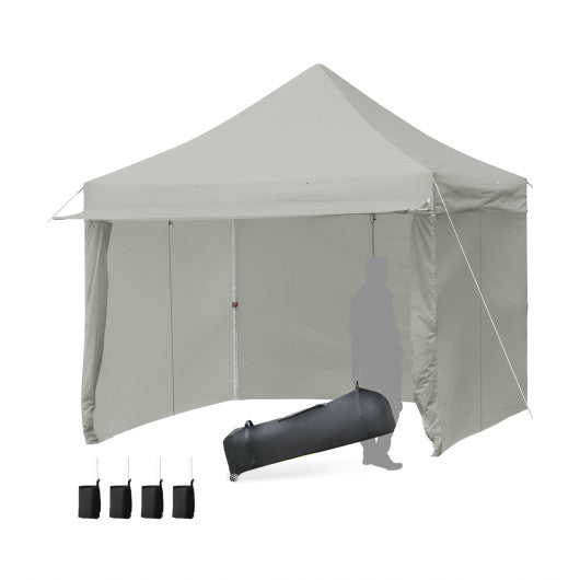10 x 10 Feet Pop up Gazebo with 4 Height and Adjust Folding Awning-Gray
