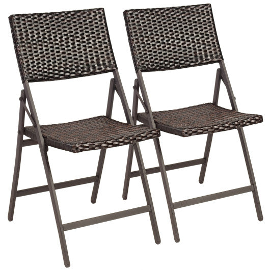 Set of 2 Folding Patio Rattan Portable Dining Chairs