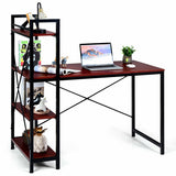 47.5 Inch Writing Study Computer Desk with 4-Tier Shelves-Rustic brown