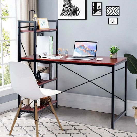 47.5 Inch Writing Study Computer Desk with 4-Tier Shelves-Rustic brown