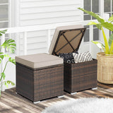 2 Pieces Patio Ottoman with Removable Cushions-Brown