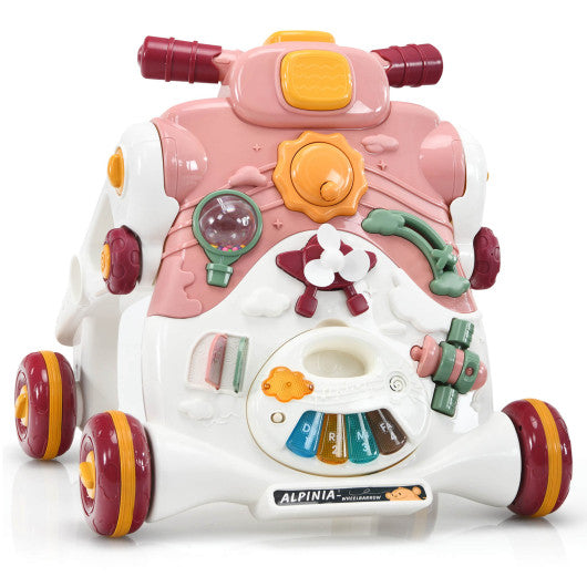 3-in-1 Baby Sit-to-Stand Walker with Music and Lights-Pink