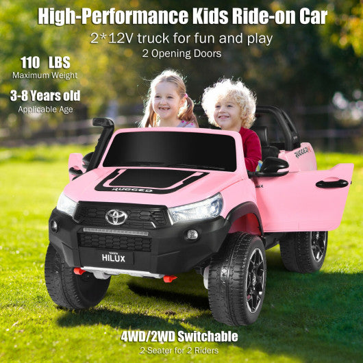 2*12V Licensed Toyota Hilux Ride On Truck Car 2-Seater 4WD with Remote Pink