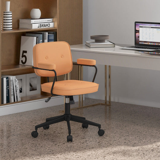 PU Leather Office Chair with Rocking Backrest and Ergonomic Armrest-Orange