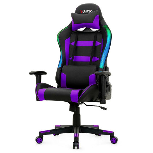 Adjustable Swivel Gaming Chair with LED Lights and Remote-Purple