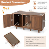 2-Door Cat Litter Box Enclosure with Winding Entry and Scratching Board-Brown