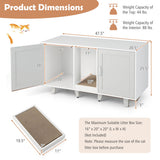2-Door Cat Litter Box Enclosure with Winding Entry and Scratching Board-Gray