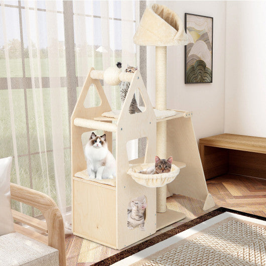 Multi-Level Cat Tree with Sisal Scratching Post-Beige