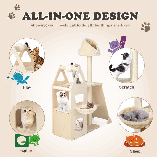 Multi-Level Cat Tree with Sisal Scratching Post-Beige