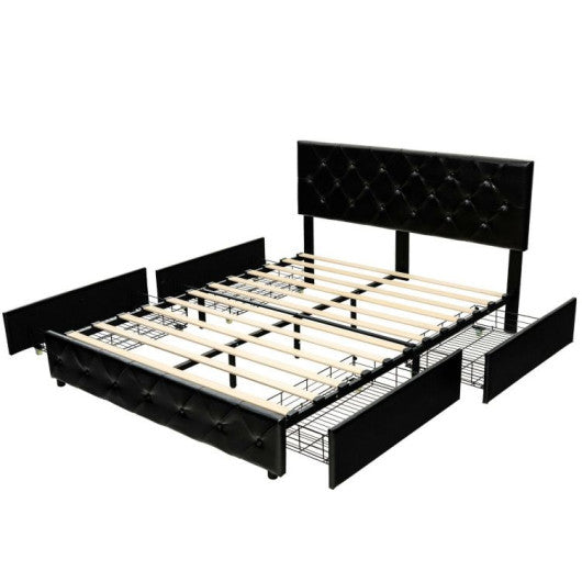 Full/Queen PU Leather Upholstered Platform Bed with 4 Drawers-Queen Size