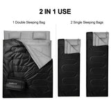 2 Person Waterproof Sleeping Bag with 2 Pillows-Black