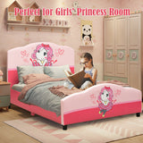 Kids Children Upholstered Platform Toddler Girl Pattern Bed