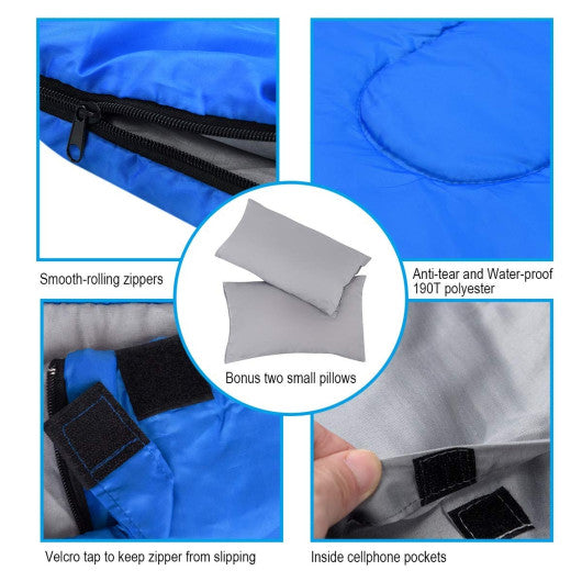 2 Person Waterproof Sleeping Bag with 2 Pillows-Blue